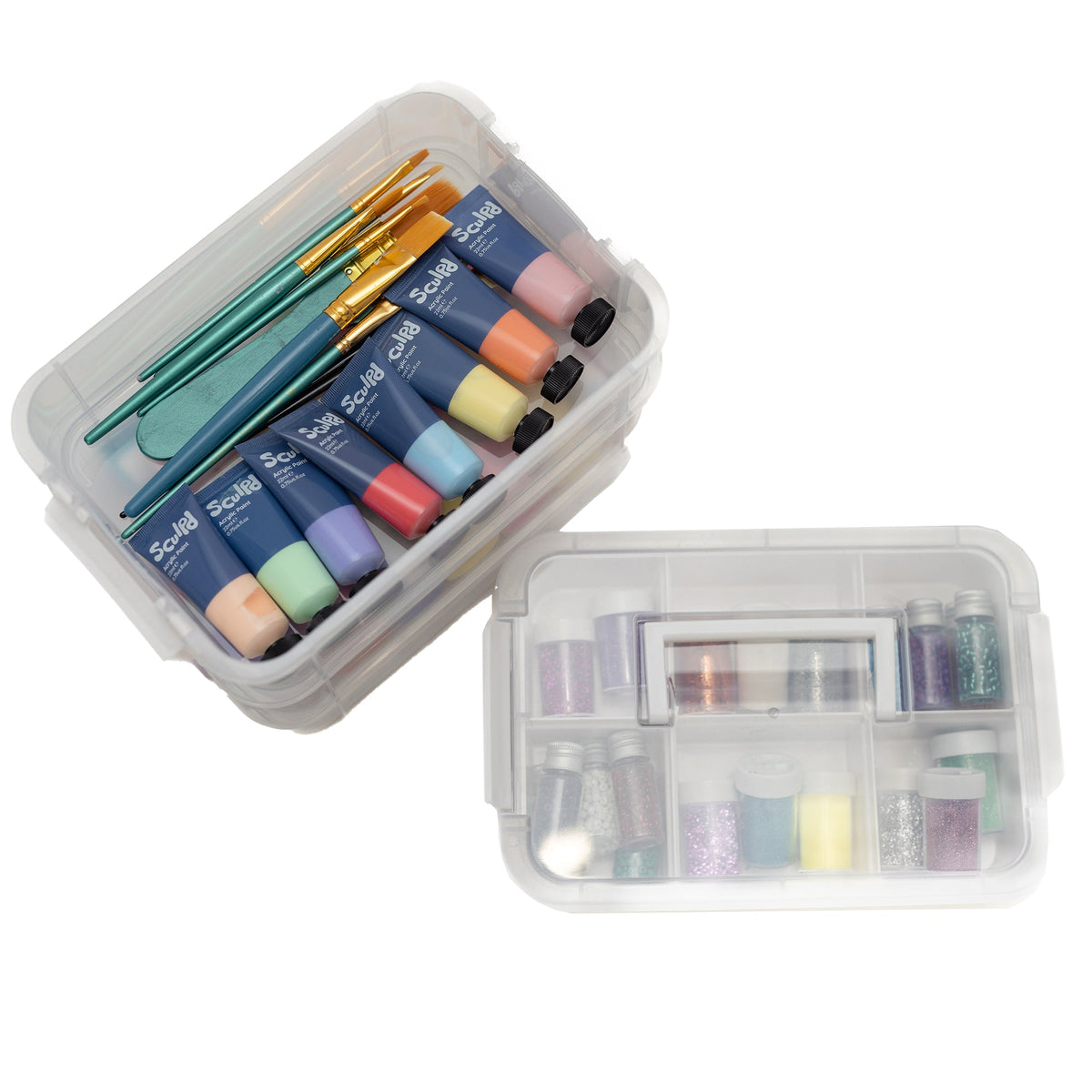 Everything Mary Clear 4-Tier Stackable Snap Box – Plastic Craft Organizer for Paint, Beads, Sewing, and DIY Supplies