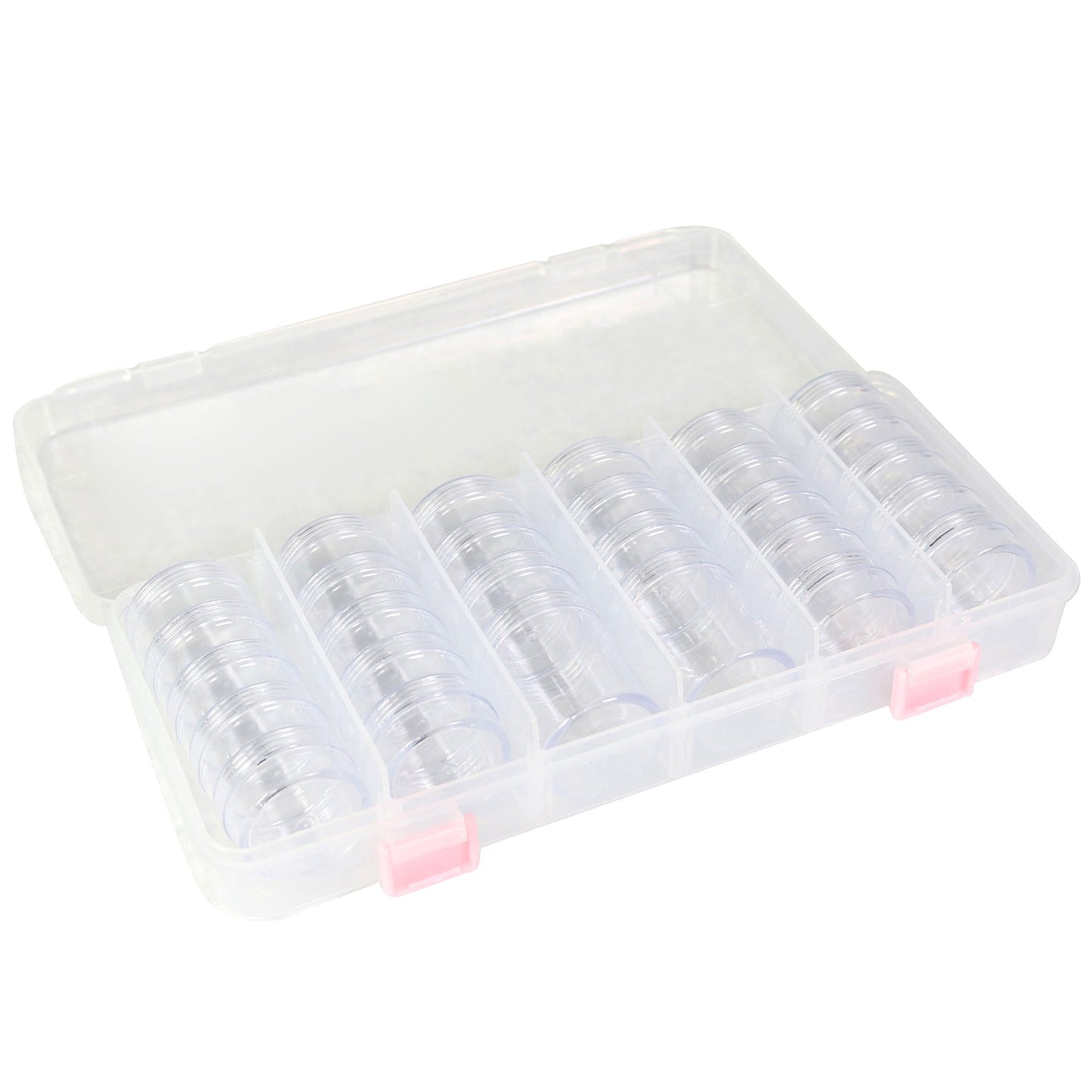 Everything Mary Clear Bead Storage Case with 28 Removable Jars – Portable Organizer for Beads, Jewelry, and Craft Supplies