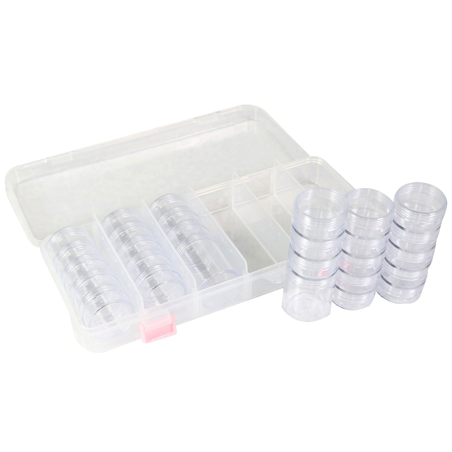 Everything Mary Clear Bead Storage Case with 28 Removable Jars – Portable Organizer for Beads, Jewelry, and Craft Supplies