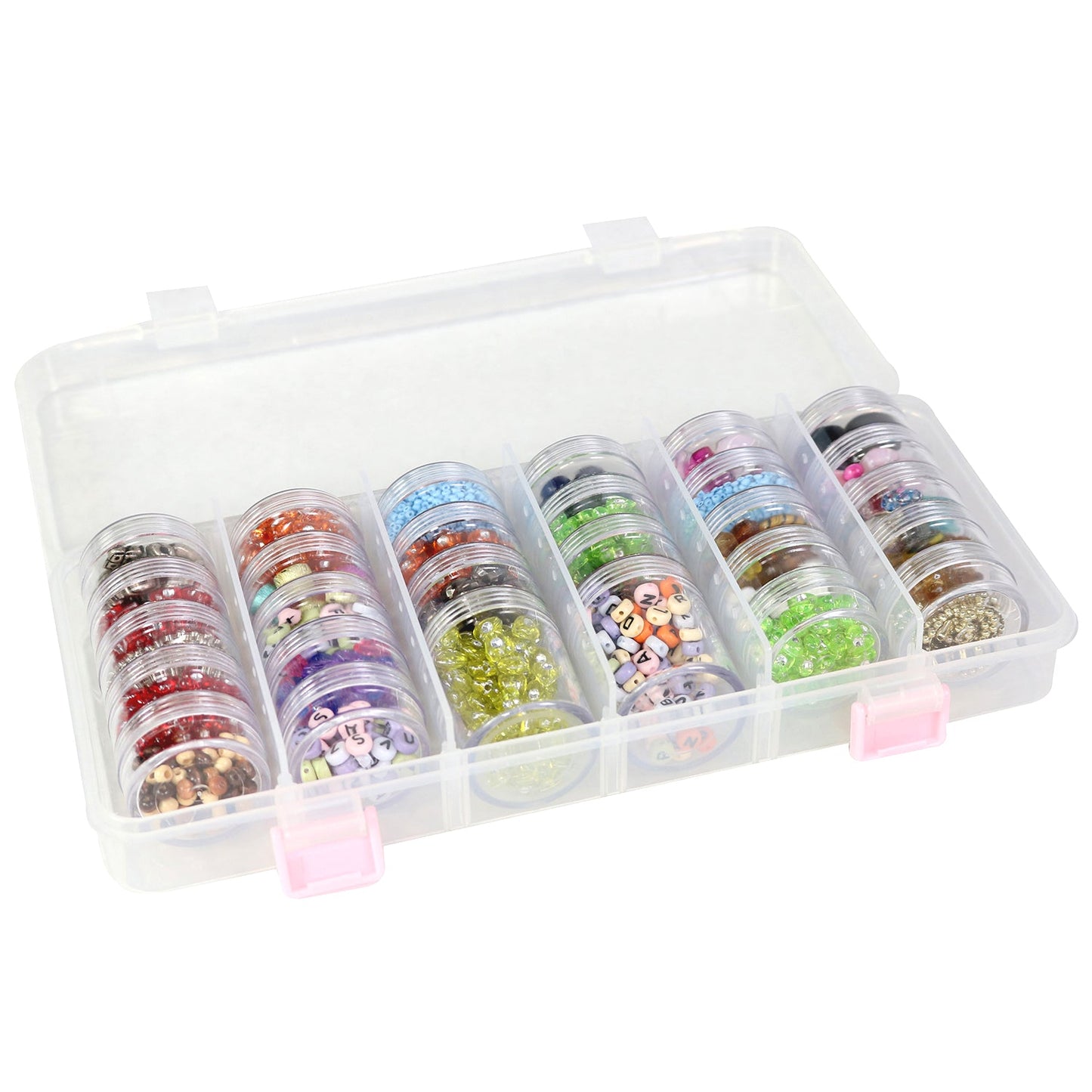Everything Mary Clear Bead Storage Case with 28 Removable Jars – Portable Organizer for Beads, Jewelry, and Craft Supplies