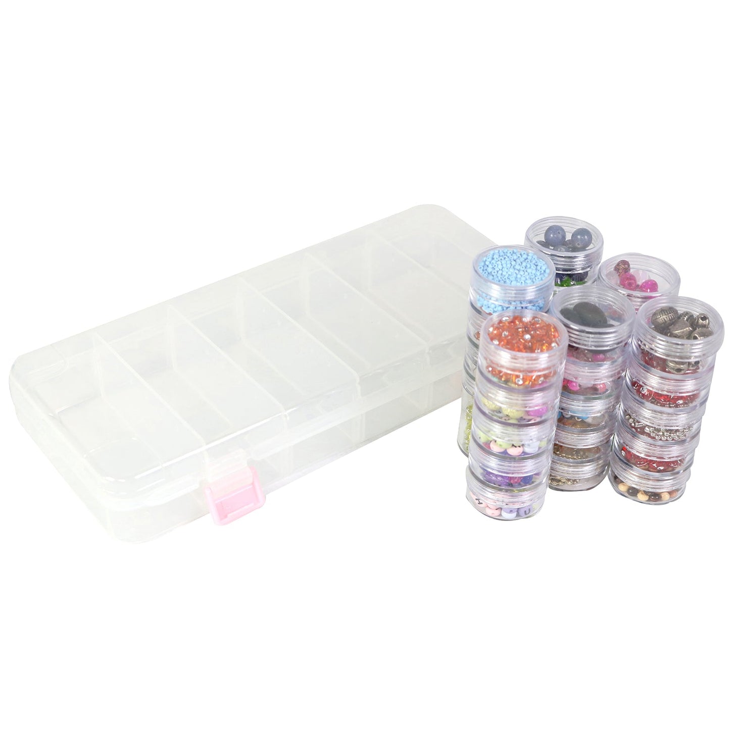 Everything Mary Clear Bead Storage Case with 28 Removable Jars – Portable Organizer for Beads, Jewelry, and Craft Supplies