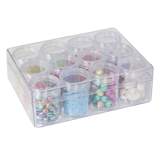 Everything Mary Clear Bead Organizer with 12 Removable Jars – Portable Storage for Jewelry, Diamond Art, and Small Craft Supplies