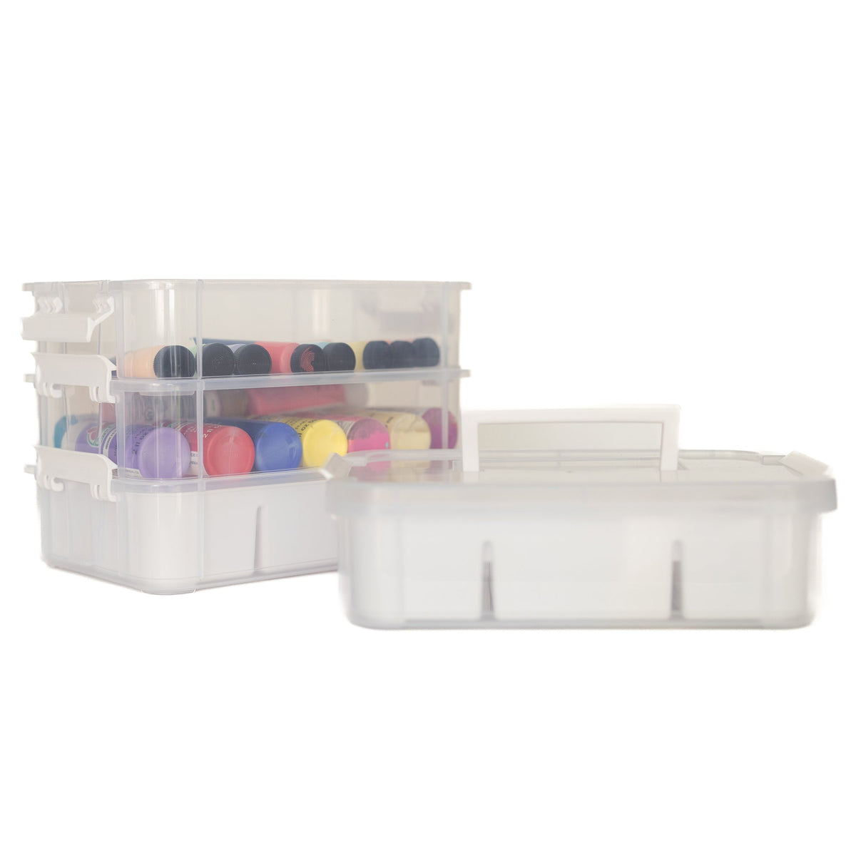 Everything Mary Clear 4-Tier Stackable Snap Box – Plastic Craft Organizer for Paint, Beads, Sewing, and DIY Supplies
