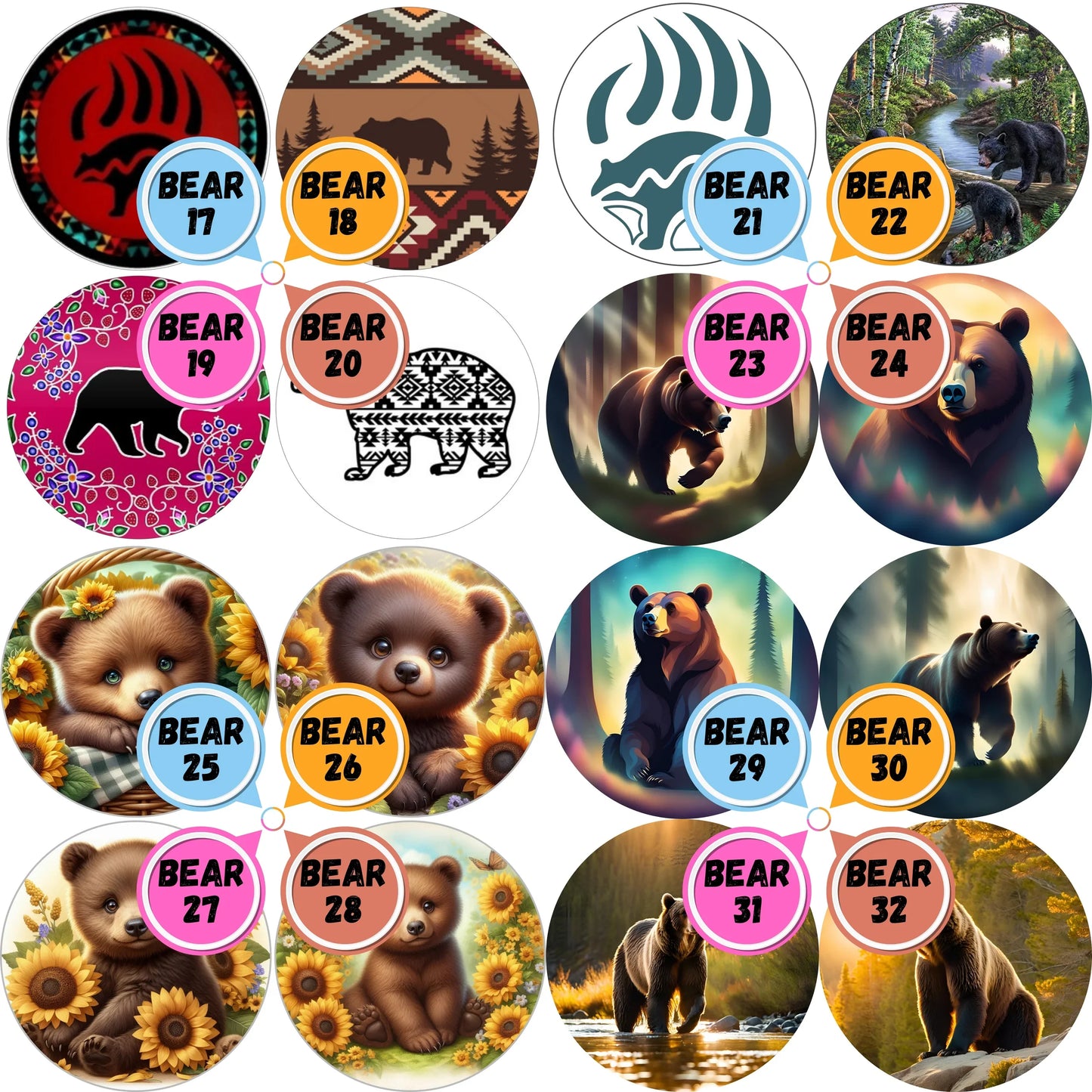Bear Themed Cabs - 1 INCH EPOXY STICKER CABS (PAIR)