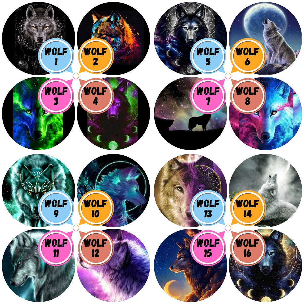 Wolf Themed Cabs - 1½ INCH EPOXY STICKERS (PAIR)