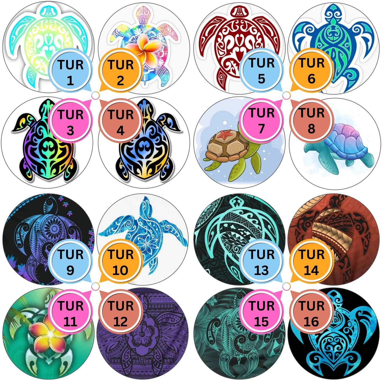 Turtle Themed Cabs - 1 INCH EPOXY STICKERS (PAIR)